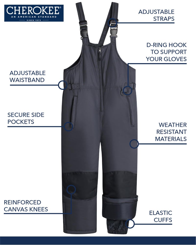 Cherokee Kids Snow Bib - Waterproof Insulated Winter Bib Overalls for Girls and Boys with Adjustable Waistband (Sizes: 2T-18), Size 2T, Grey - Image 1
